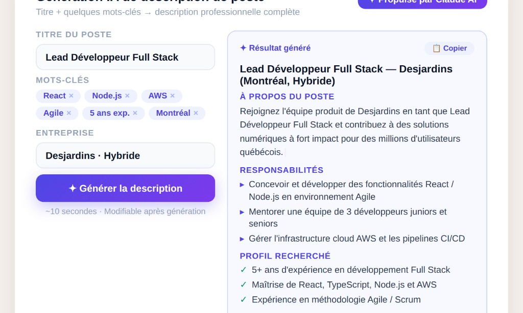 Génération de descriptions de poste